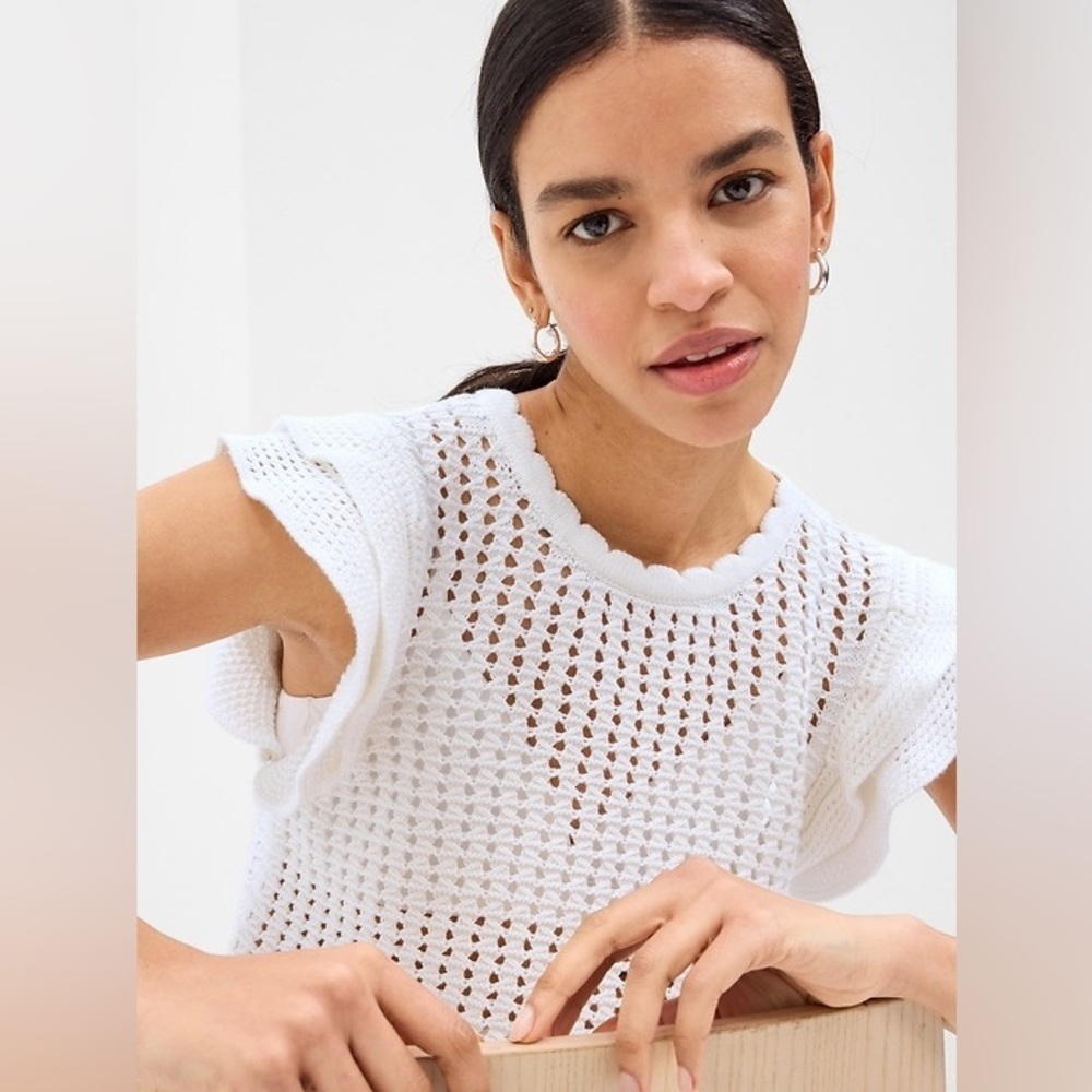 GAP | Crochet Ruffle Sleeve Top (White) - Picture 2 of 4